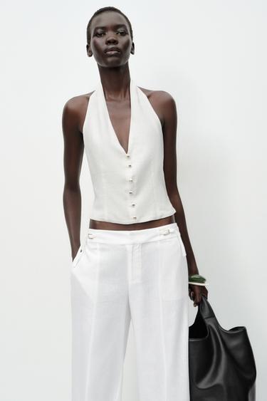 LINEN BLEND WIDE-LEG TROUSERS WITH BUCKLES - White by Zara - Image 2