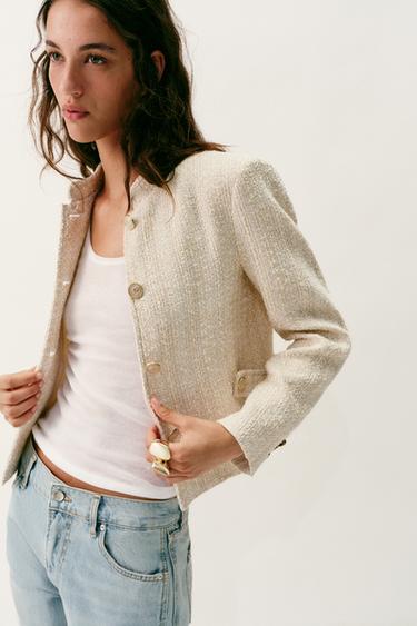 BLAZER STRUCTURÉ ÉPAULETTES FIL MÉTALLISÉ - Écru de Zara - Image 3