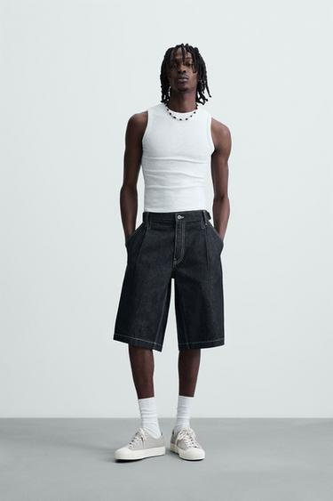 BERMUDA DENIM BAGGY FIT TRABILLAS - Azul de Zara - Imagen 0