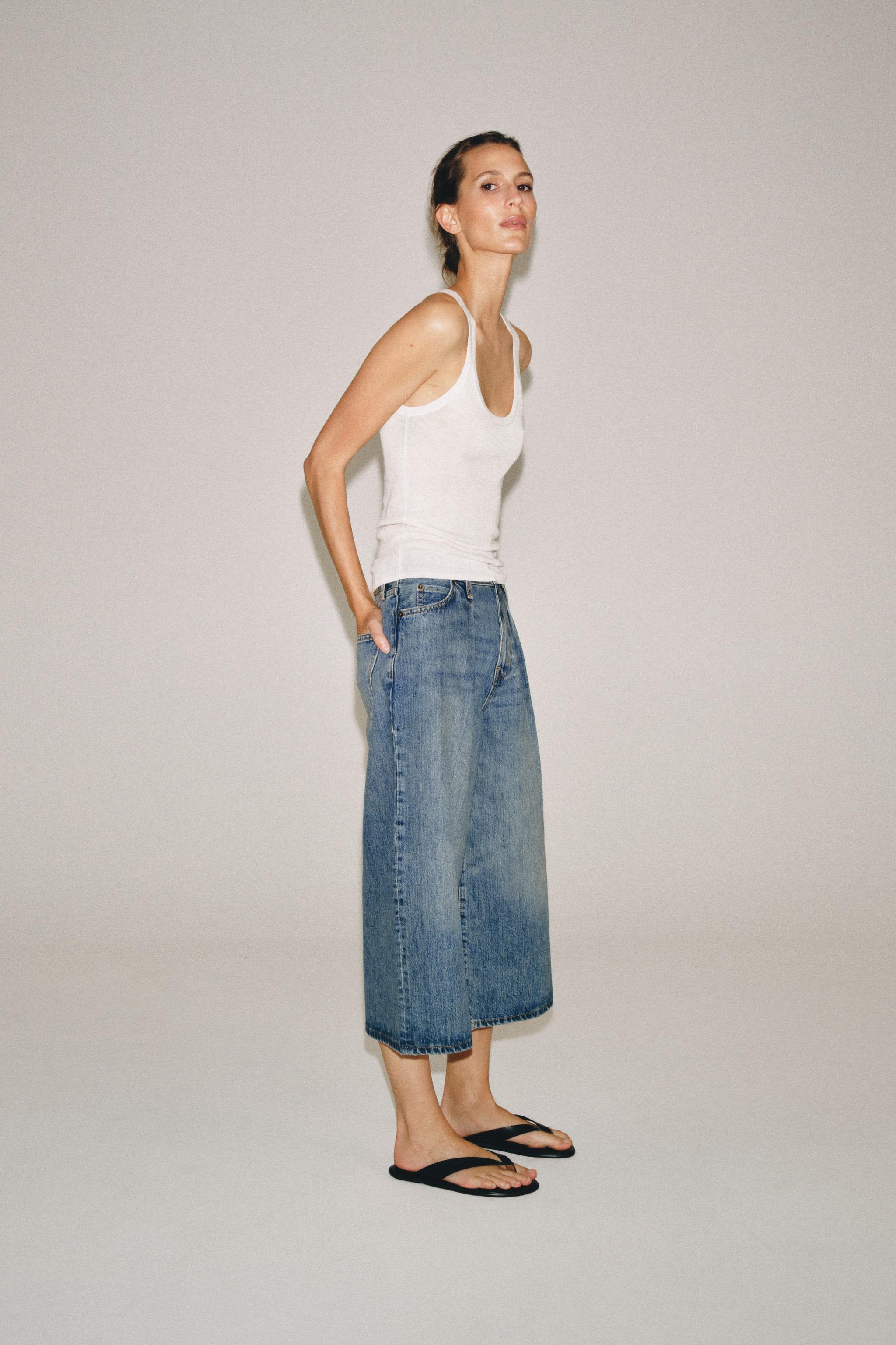 Zara ZW COLLECTION ORTA BEL DENIM BERMUDA görsel 4