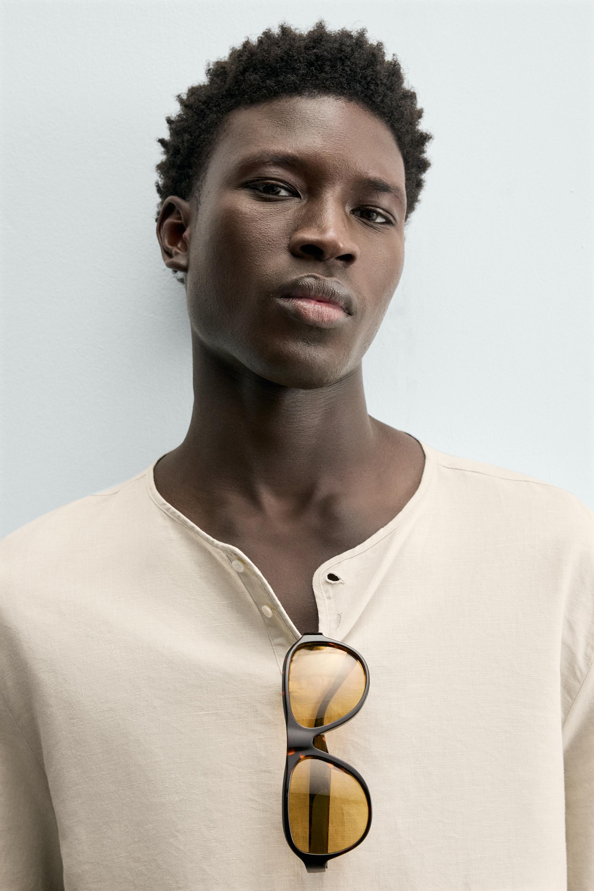 Мужские рубашки Zara HEMP - COTTON HENLEY SHIRT — фото 6