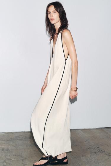 ZW COLLECTION LINEN BLEND TRIM DRESS - Ecru by Zara - Image 2