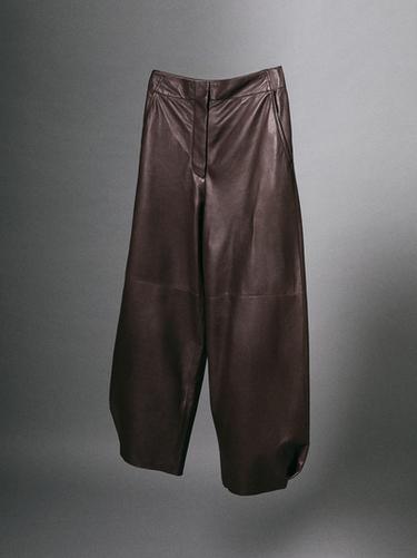 Zara Leather barrel fit pants - Brown - Image 0