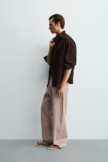 JEAN COUPE DÉCONTRACTÉE IMPRIMÉ RAYURES - Rose de Zara - Image 3