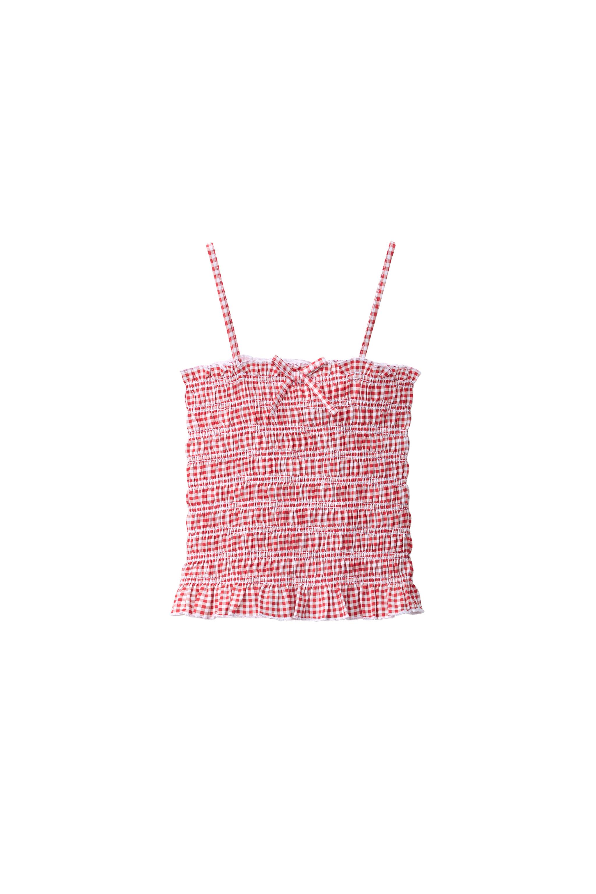 GINGHAM SMOCKED ELASTICIZED TOP - Red | ZARA United States