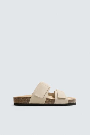 DOUBLE STRAP LEATHER SANDALS - Ecru White by Zara