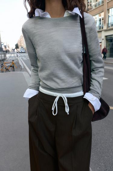 PANTALON LARGE À DOUBLE TAILLE - Brown Stripes de Zara - Image 2