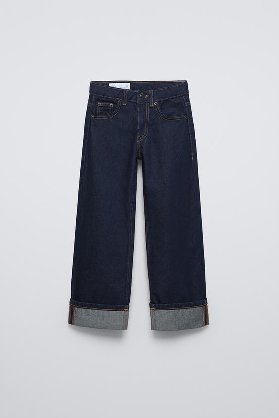 Wide Leg Jeans With Rolled Up Cuff Blue Zara United States