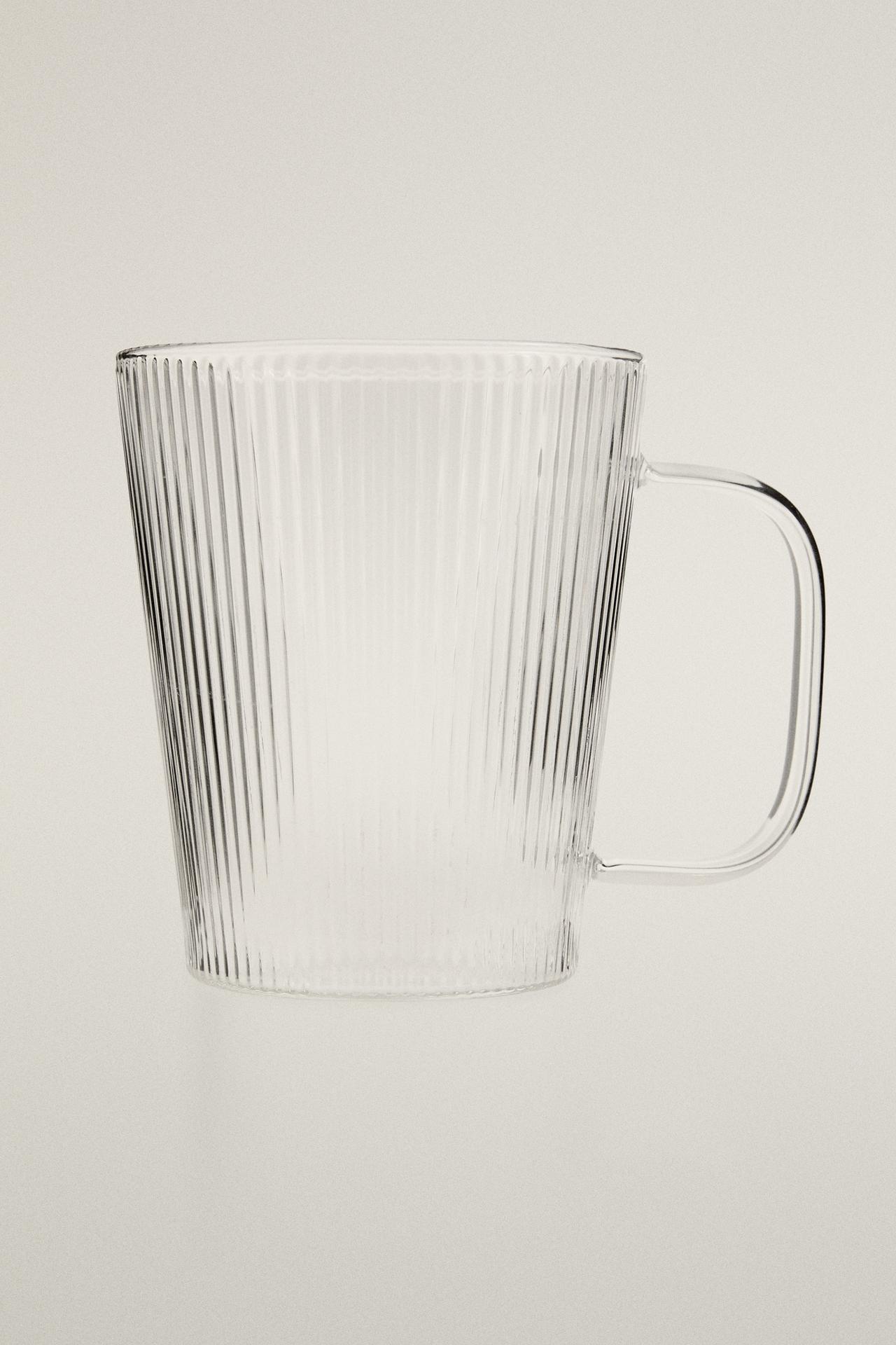 BOROSILICATE GLASS MUG WITH LINES — Transparent
