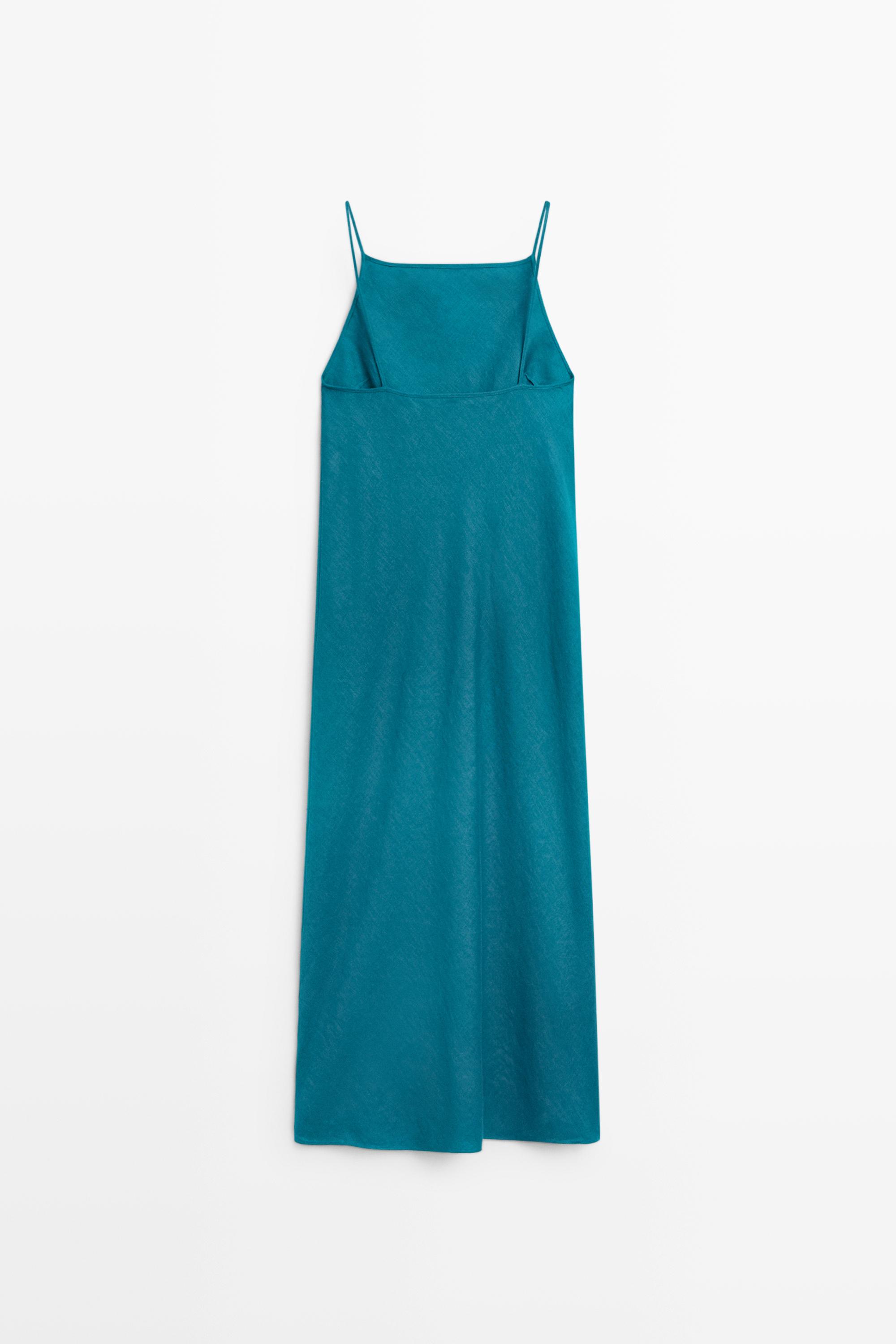 100% linen strappy midi dress