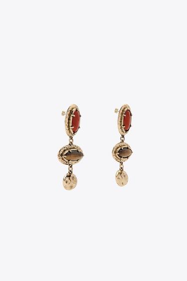 BOUCLES D'OREILLES TEXTURÉES AVEC PIERRES - Doré de Zara - Image 3