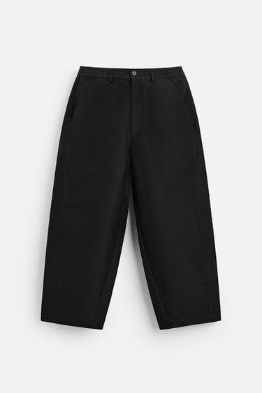 Zara BALLOON FIT 縫線裝飾長褲 - 黑色