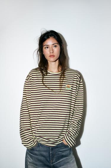 ФУТБОЛКА В ПОЛОСКУ С ВЫШИВКОЙ ПЕППИ ДЛИННЫЙЧУЛОК™ — Полоски от Zara