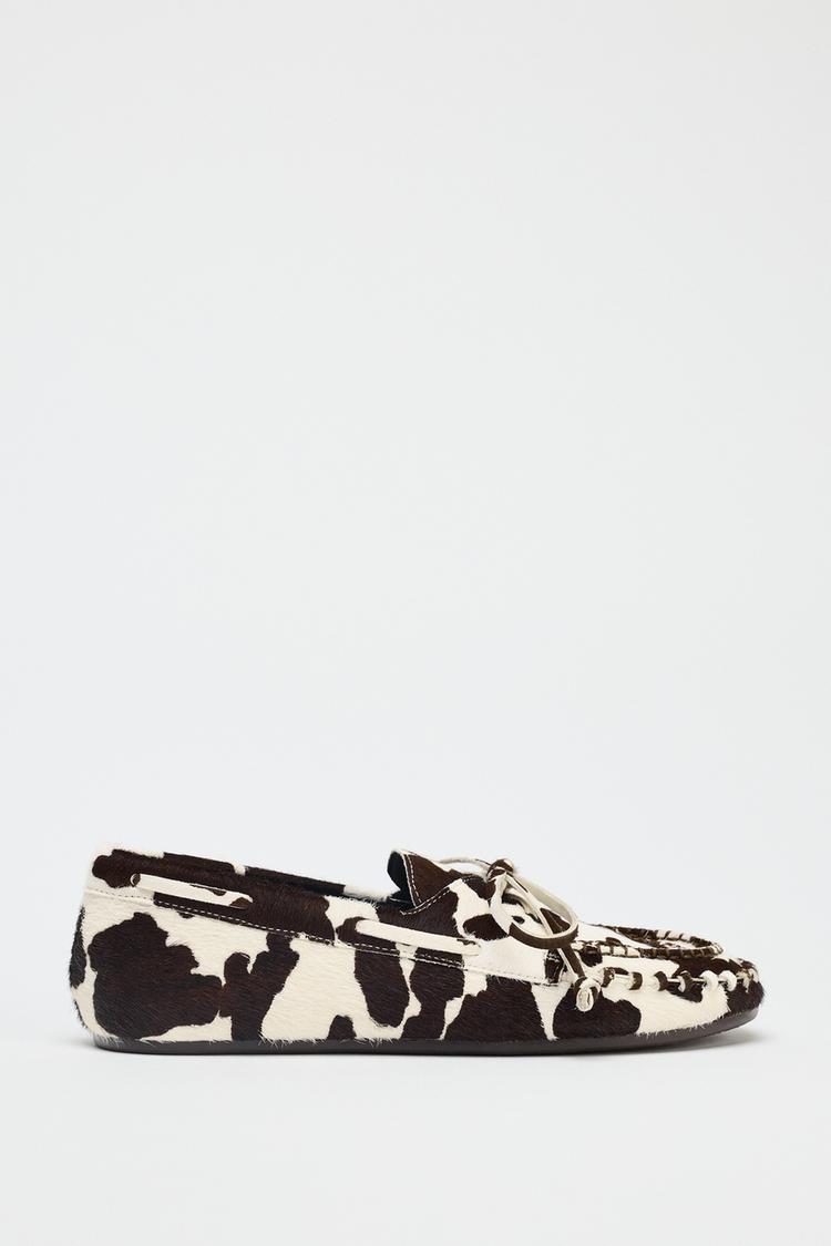 ANIMAL PRINT LEATHER LOAFERS WITH SHEEPSKIN Multicoloured ZARA