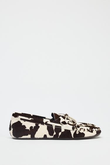 ANIMAL PRINT LEATHER LOAFERS WITH SHEEPSKIN - Multicoloured by Zara