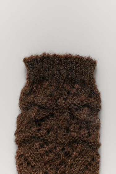 جورب محبوك سميك من الصوف والألبكة - بني by Zara
