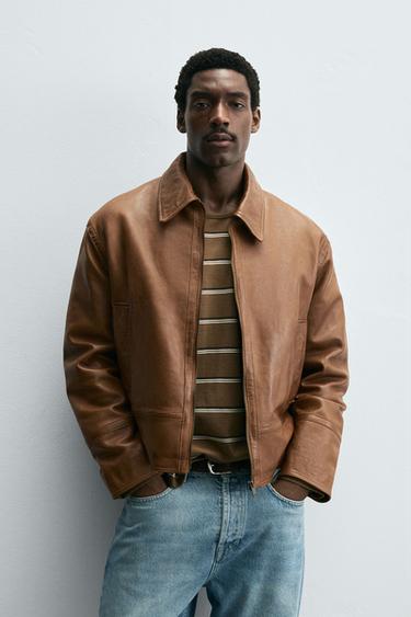LIMITED EDITION 레더 점퍼 - Zara 브라운