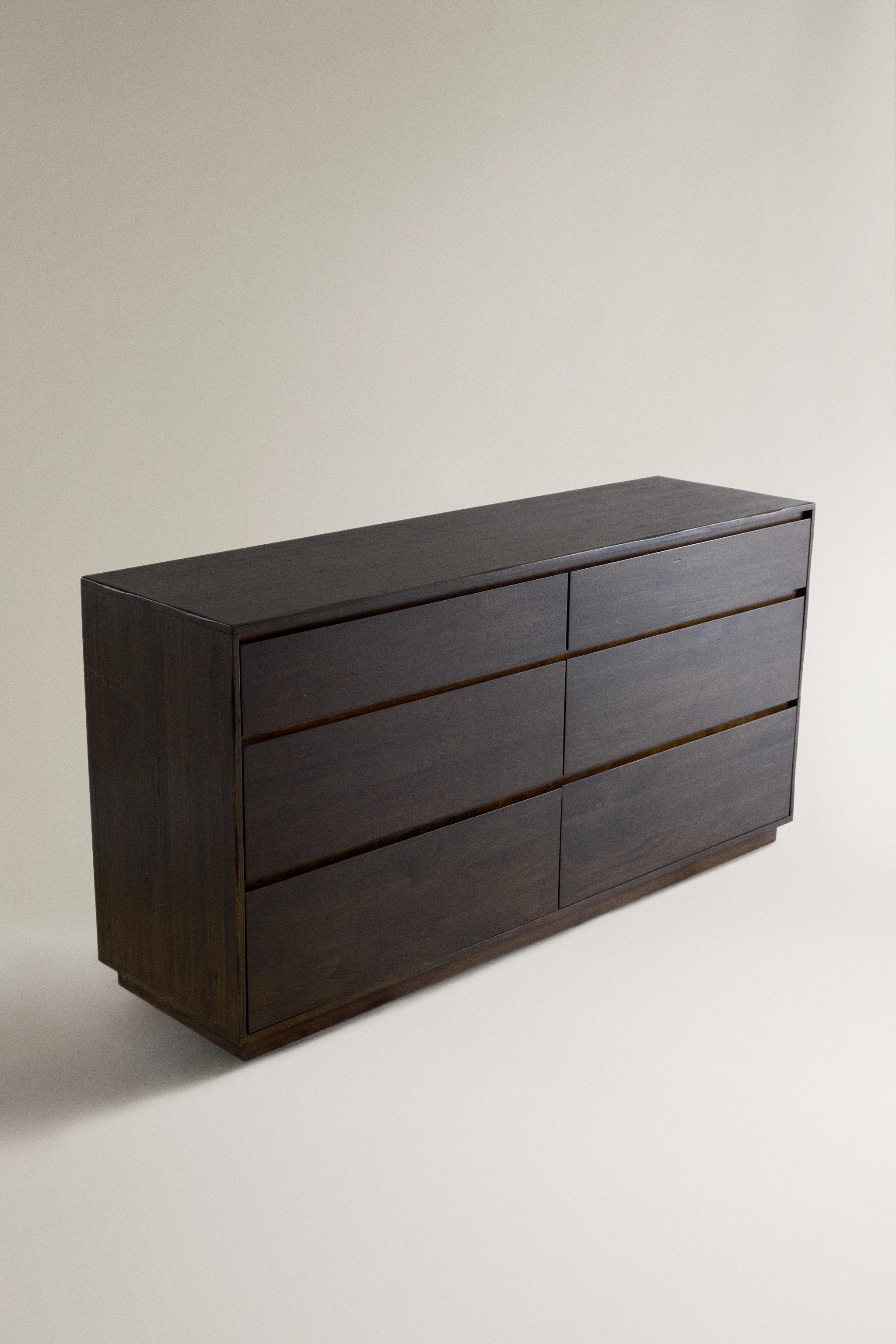 WOODEN CHEST WITH DRAWERS — Dark brown