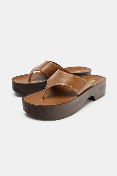 SANDALES PLATEFORMES EN CUIR SOFT - Marron de Zara - Image 2