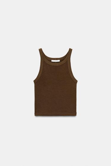 RIBBED CROP TOP - Brown / Taupe by Zara