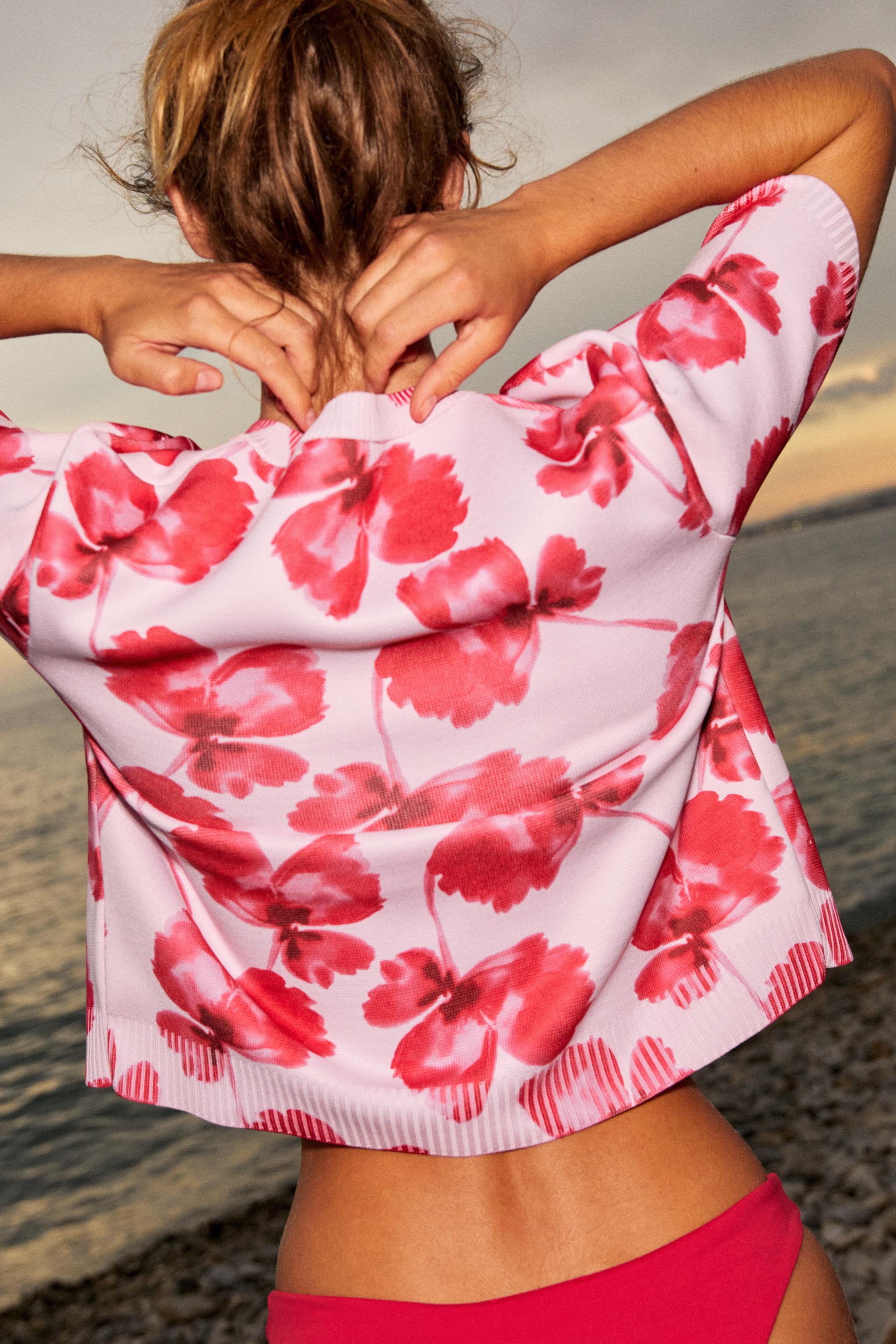 FLORAL JACQUARD CARDIGAN - Pink | ZARA United States