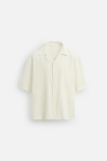 პერანგი ბამბა - სელის ქსოვილი ნაქარგი - Zara-ს Oyster-white