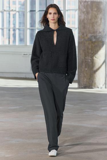 PLAIN KNIT SWEATER WITH PATCH POCKETS - Dark anthracite by Zara