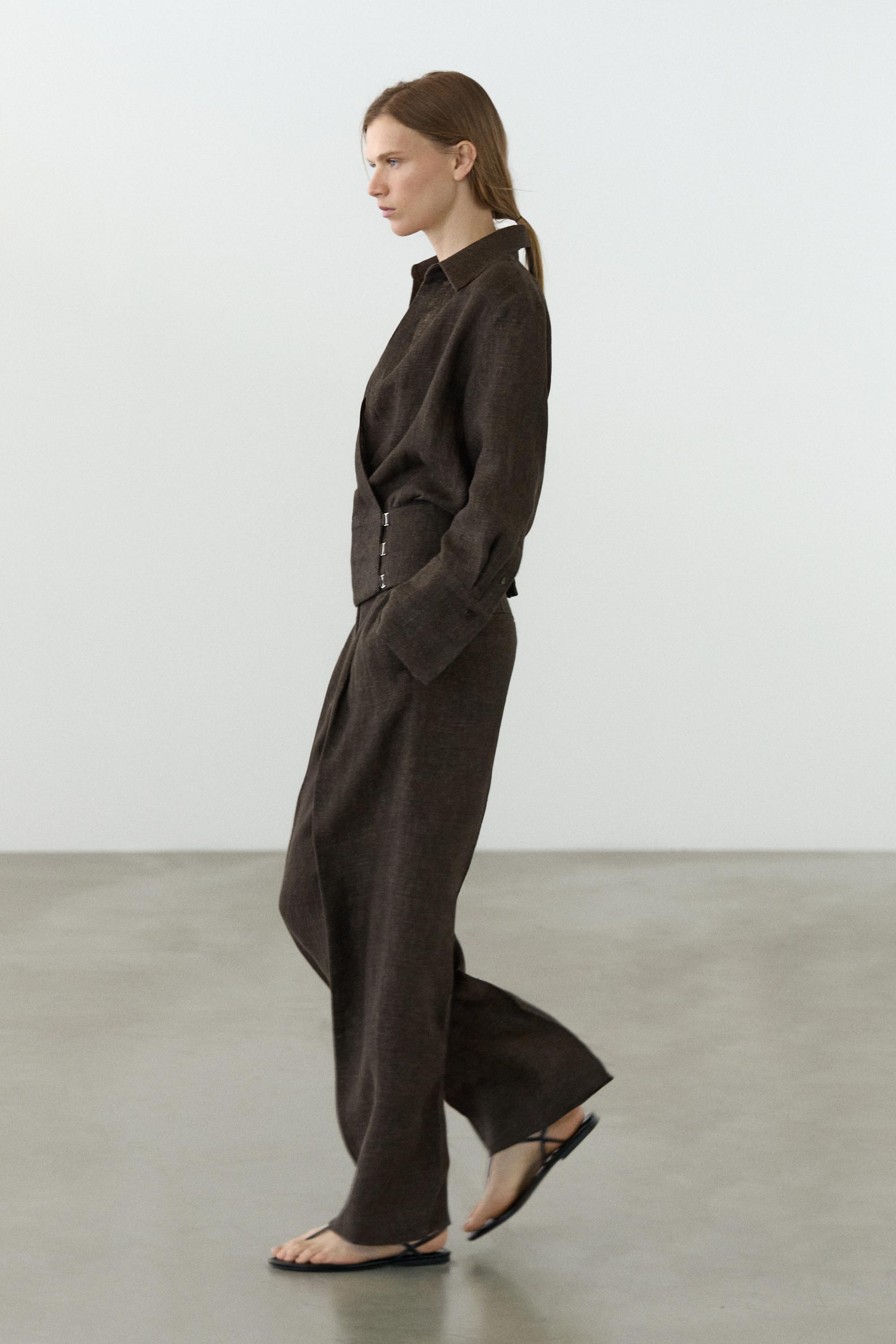 Pantalon à pinces total look lin mélangé