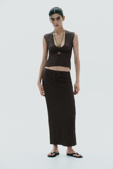 Zara TEXTURED TOP - Chocolate - Image 0