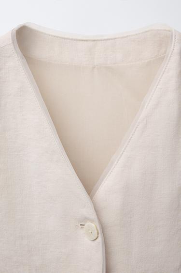 100% LINEN ORGANZA WAISTCOAT - Sand by Zara - Image 2