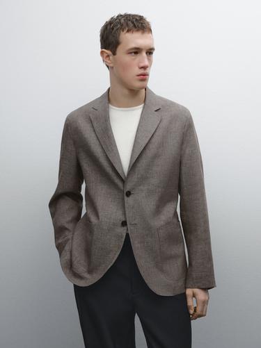 Zara Textured linen blend blazer - Beige
