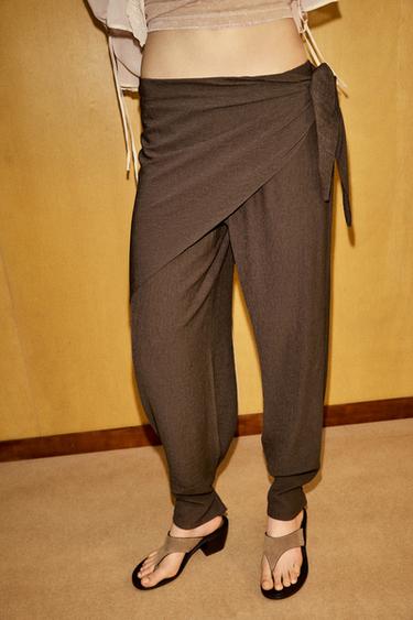 PANTALON TEXTURÉ À FOULARD - Marron de Zara - Image 4