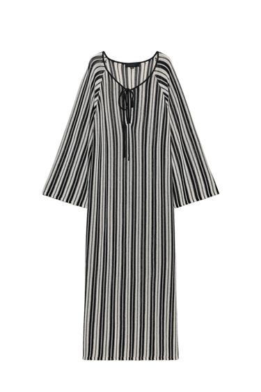 STRIPED KNIT DRESS WITH LINEN