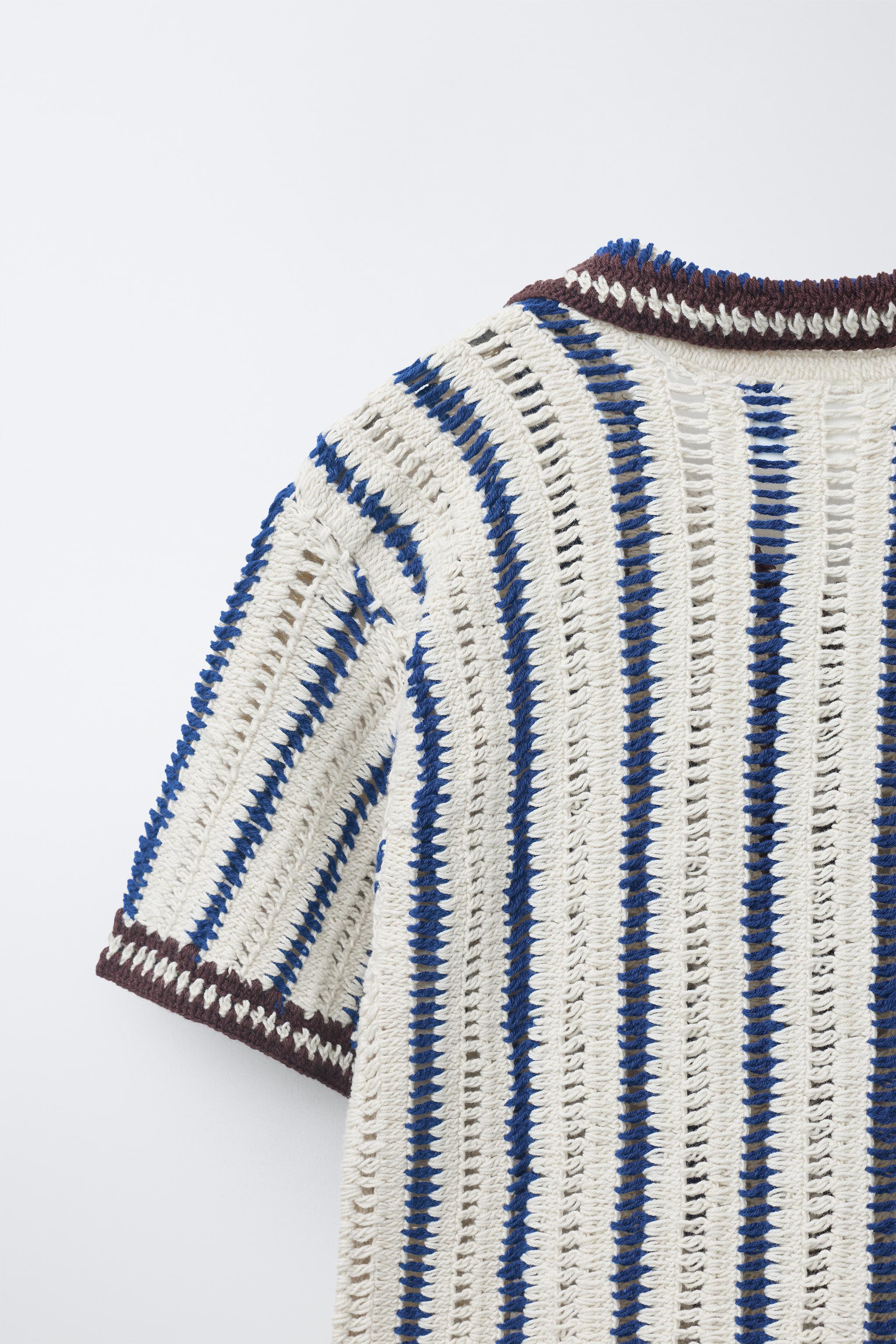 STRIPED CROCHET KNIT OVERSHIRT