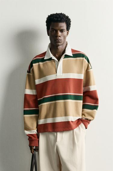 Zara REGULAR FIT CONTRAST STRIPE POLO - Mustard