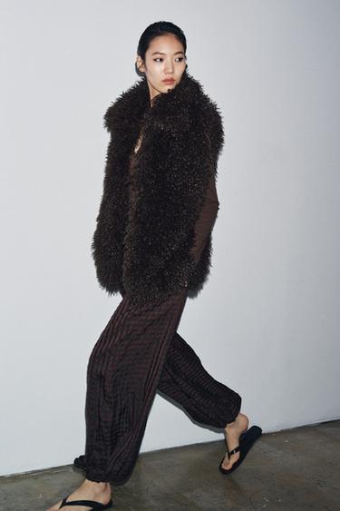 Zara FAUX FUR VEST - Brown - Image 0