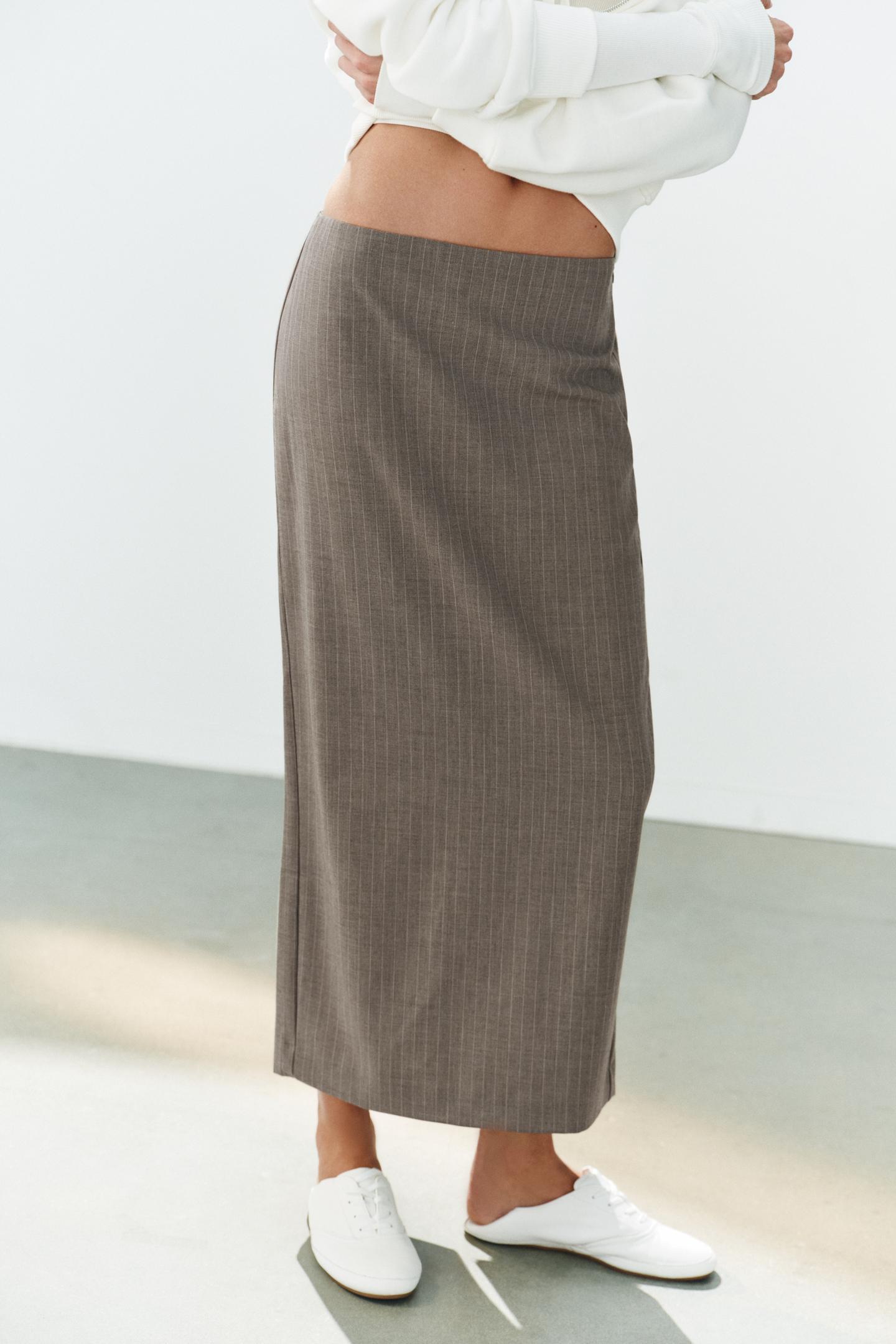 Женская юбка Zara Pinstripe MIDI, цвет: Коричневый меланжевый — фото 2