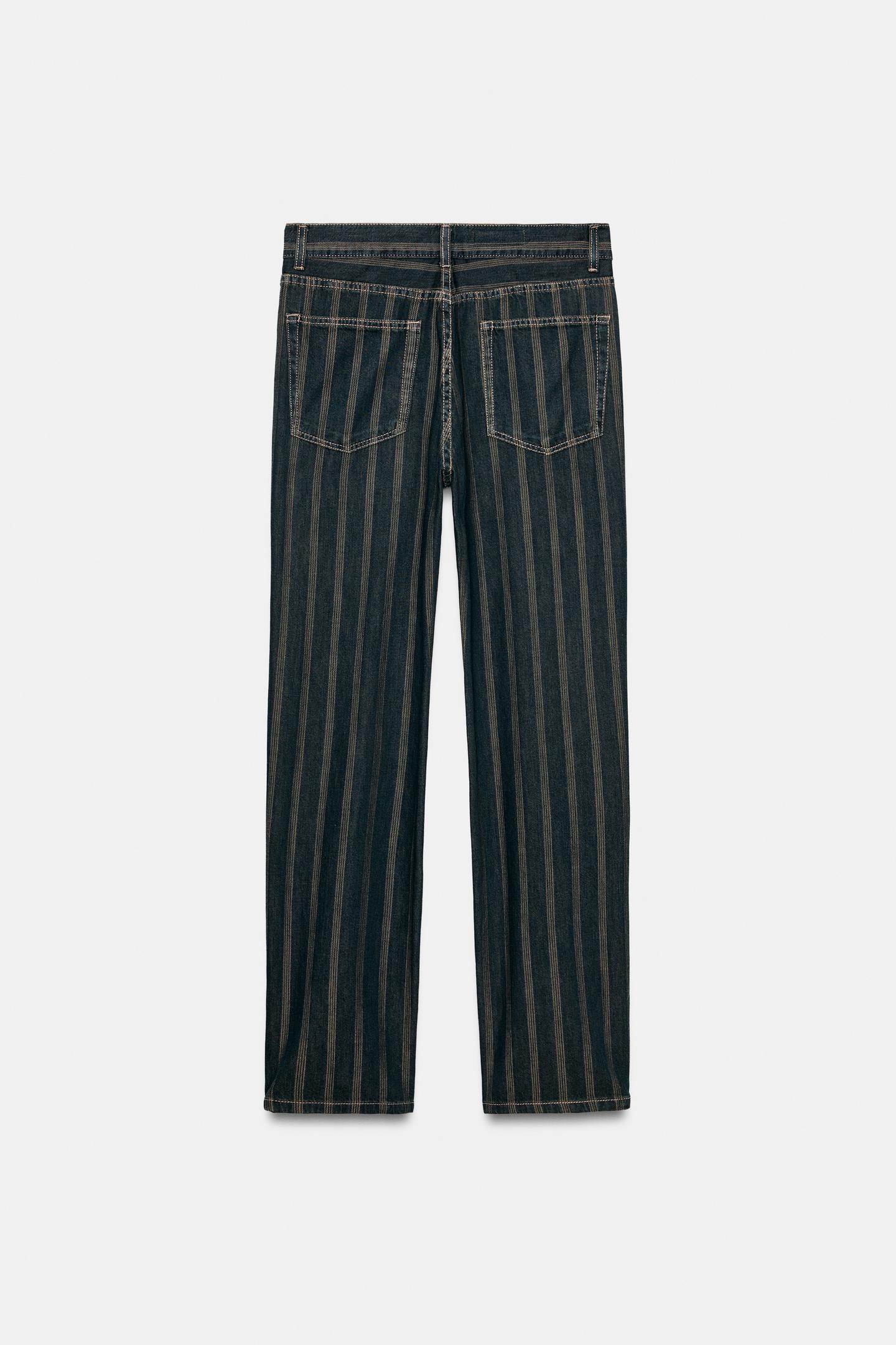 Женские джинсы Zara Trf Mid-Rise Striped Straight-Fit, цвет: Тёмно-синий — фото 6