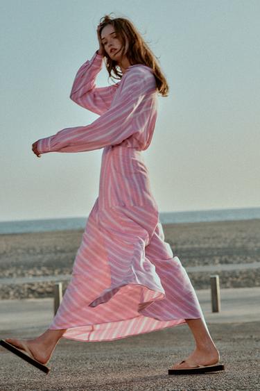 CHEMISE RAYURES OVERSIZE AVEC LIN - Rose / Blanc de Zara - Image 4