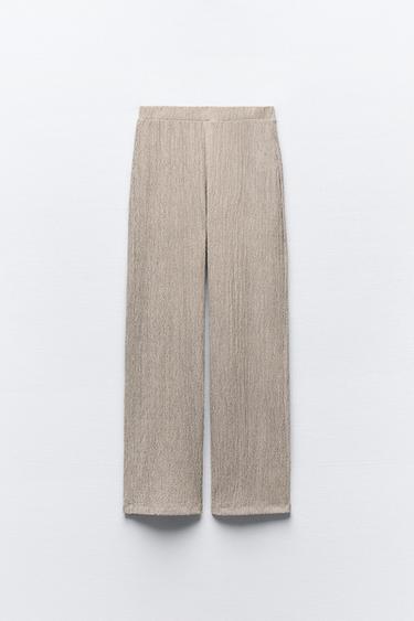JACQUARD TEXTURED WIDE-LEG TROUSERS - Oyster-white