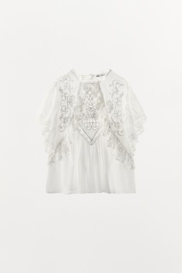 ΤΟΠ ΚΕΝΤΗΜΕΝΟ ΜΕ ΔΑΝΤΕΛΑ LIMITED EDITION - Λευκό του Zara