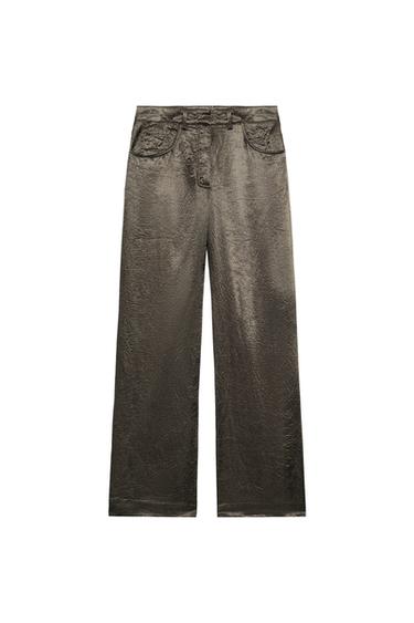 PANTALÓN SATINADO ZW COLLECTION - Verde oscuro de Zara