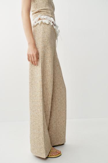 RUFFLED TEXTURED TROUSERS - Ecru / Brown by Zara - Image 2