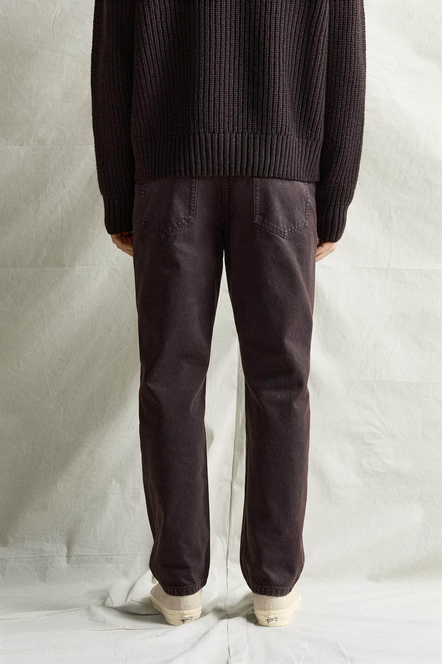 Мужские брюки Zara Washed Straight-Fit, цвет: Тёмный коричневый — фото 3