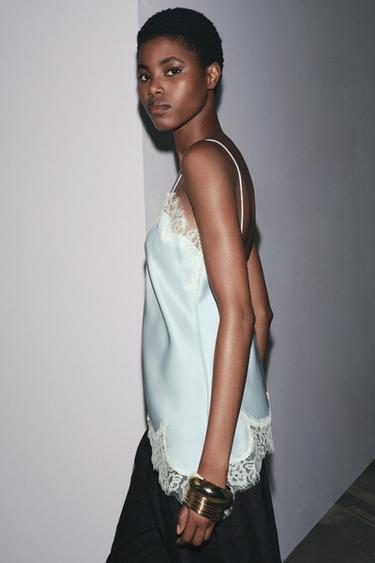 TOP LINGERIE CON PIZZO ZW COLLECTION - Blu chiaro di Zara