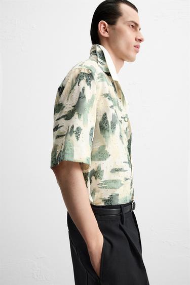 EMBROIDERED CUTWORK PRINT SHIRT - Green by Zara - Image 4