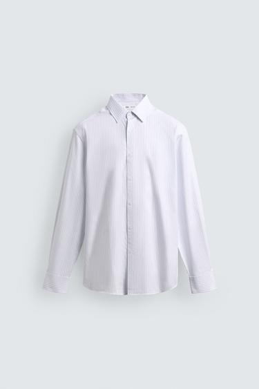 SLIM FIT STRIPED TEXTURED SHIRT - White by Zara