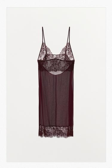 მინი კაბა კომბინირებული მაქმანი - Zara-ს Dark burgundy