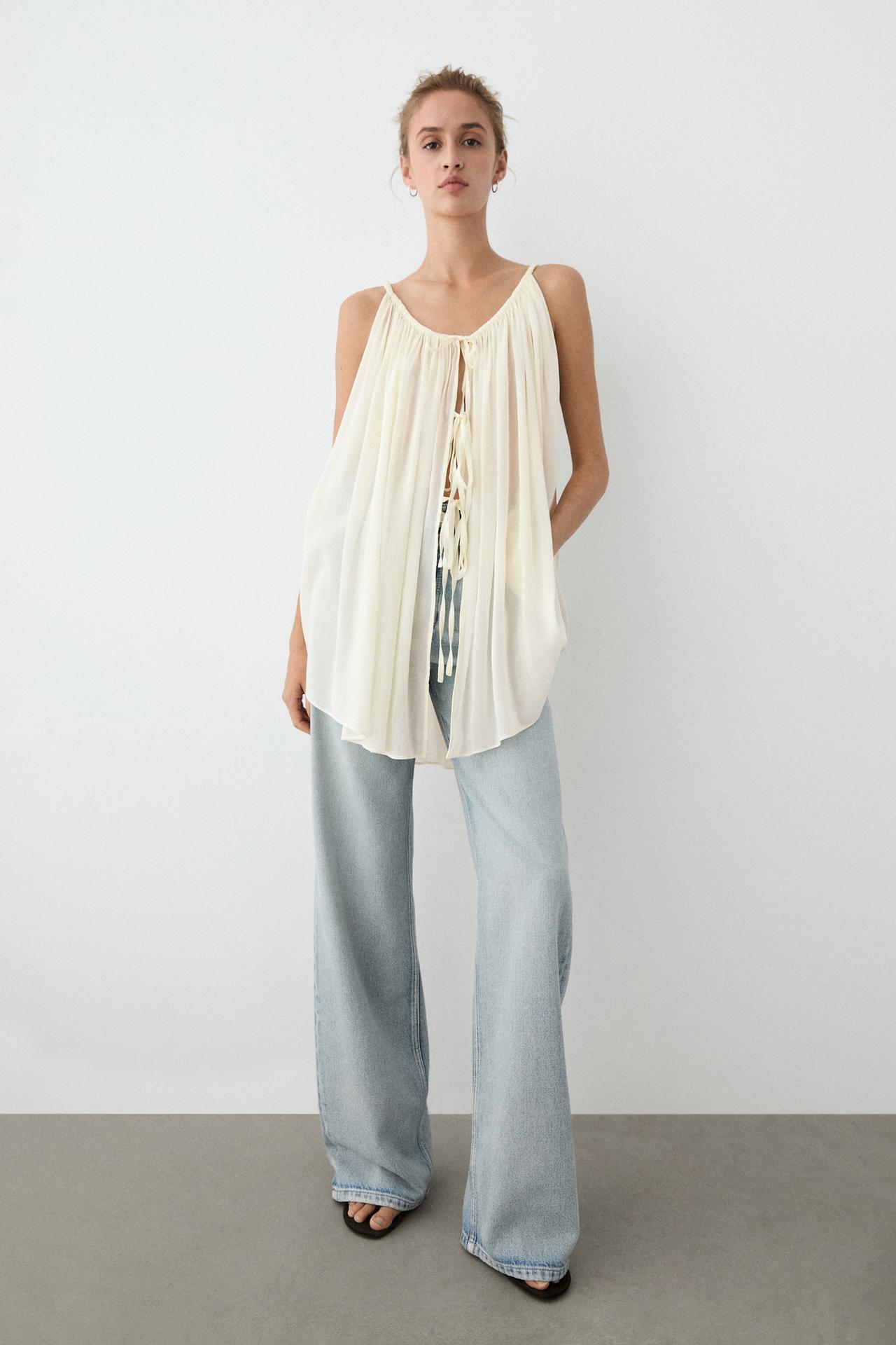 Cotton cupro blend camisole with bow details — Ecru