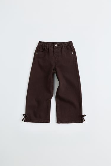 JEAN LARGE AVEC LACETS - Marron de Zara
